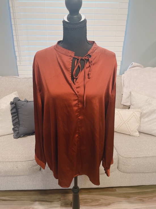 Chico's Tops - Chico's Brown Silky Tie Neck Blouse Size 3( 16-18)